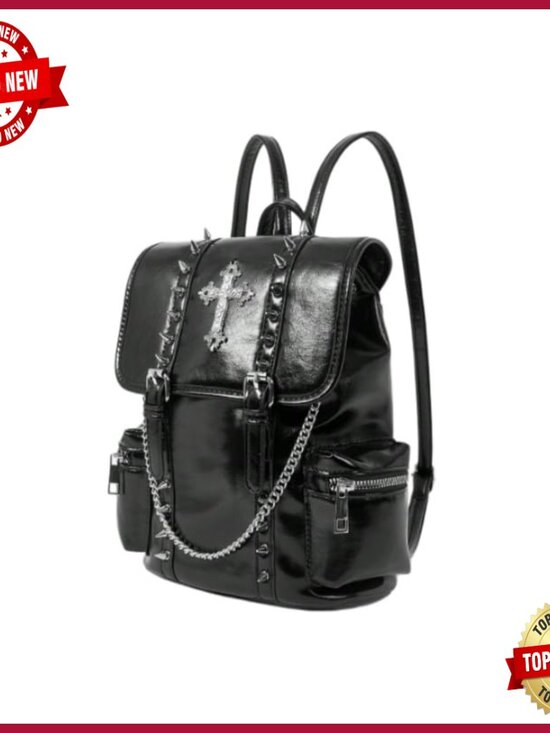 Gothic Studded Cross Backpack with Chain Detail